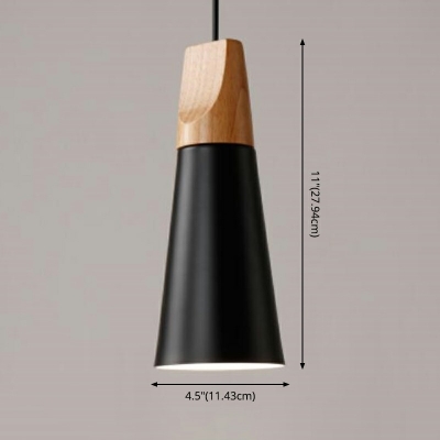 Single-Bulb Metal Cone Hanging Light Dining Room Ceiling Pendant Lamp with Wooden