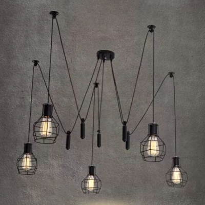 Spider Pendant Light with Wire Guard Shade in Black for Clothes Stores Restaurant Bar