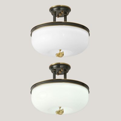 Traditional Style Dome Shaped LED Ceiling Lamp Glass Semi Flush Mounted Light for Bedroom