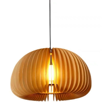 Wooden Dome Pendant Lamp Minimalist 1 Head 18 Inchs Wide Beige Suspension Light for Restaurant