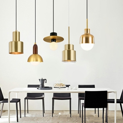 1 Head Metal Pendant Lamp Vintage Brass Finish Bedroom Hanging Ceiling Light with 19.5