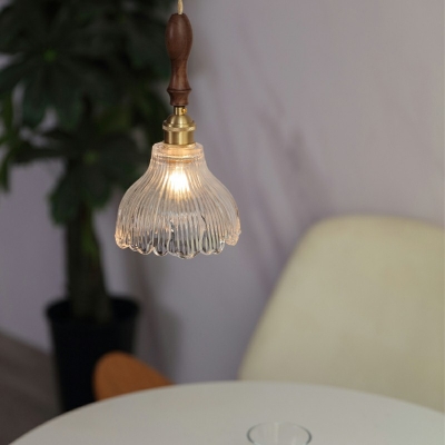 1-Light Clear Glass Brass Pendant Fixture Flower Shaped Decoration Hanging Bar Lights