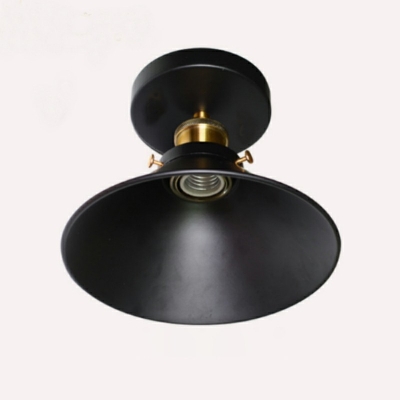 1 Light Metal Semi Flush Mount Industrial Black Cone Shaped Ceiling Lighting