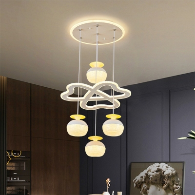5-Lights White Wine-Glass Minimalist Acrylic Dinner Hanging Lamp in White