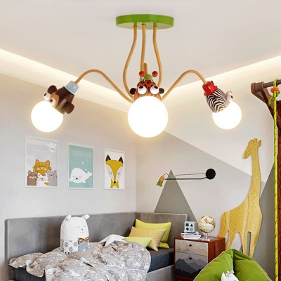 Art Deco Flush Mount Light Fixture Cartoon Animal Children Bedroom Semi Flush Mount Spotlight