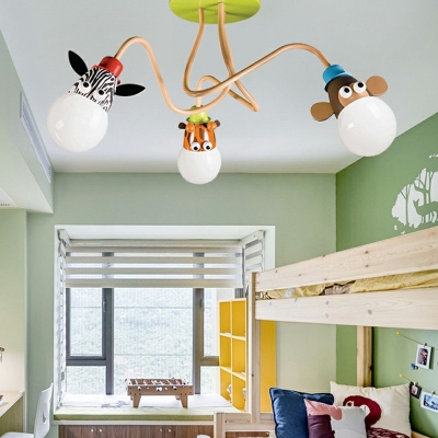 Art Deco Flush Mount Light Fixture Cartoon Animal Children Bedroom Semi Flush Mount Spotlight