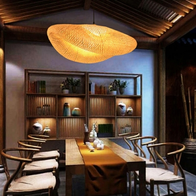 Asian Style Rattan Hand-Woven Suspension Pendant Light 1 Light for Dining Room