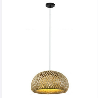 Bamboo Dome Ceiling Pendant Lamp Asian 1 Head in Wood Suspension Light for Hallway