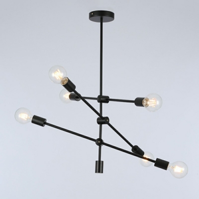 6 Lights Batons Chandelier Lighting Loft Style Metal for Living Room Farmhouse Lighting