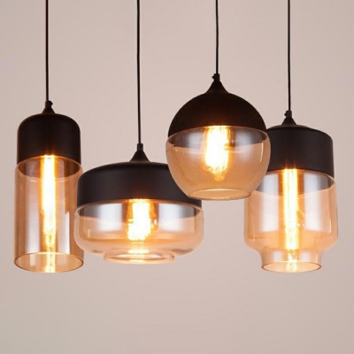 Black Single Light Ceiling Hanging Lantern Industrial Iron Glass Pendant Light for Bistro