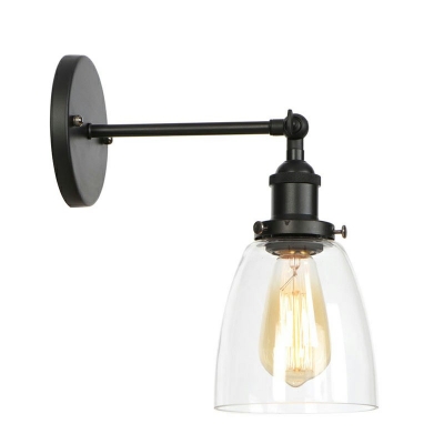 Clear Glass  Wall Light with Plug in Cord 1 Light in Black Industrial Sconce Light for Study Living Room