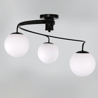 Creative Orb Semi Flush Mount Light Metal Black Ceiling Light for Restaurant Bedroom