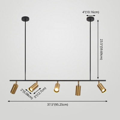 Elongated 5 Head Island Light Metallic Minimalistic LED Spotlight Semi Flush Mount Island Light in Gold