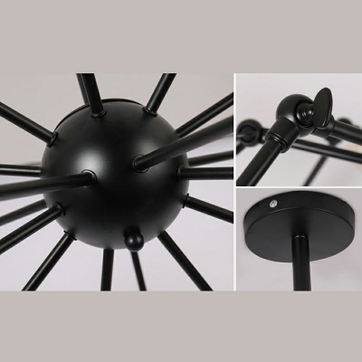 Exposed Black Candelabra Chandelier 16-Light Sputnik Chandelier in Black