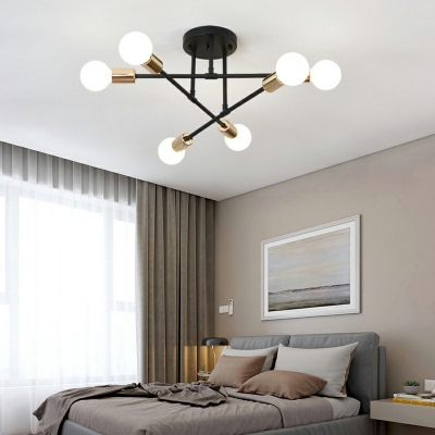 Industrial Concise Linear Semi Flush Light Metal 6 Bulbs Ceiling Light for Living Room