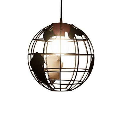 Industrial Orb Pendant Light 39 Inchs Height Black Globe Shade 3 Lights for Coffee Shop