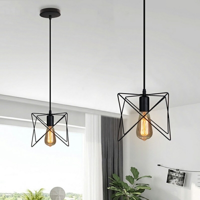 Industrial Retro Caged Pendant Light Metal 1 Light  Hanging Lamp in Black for Dinning Room