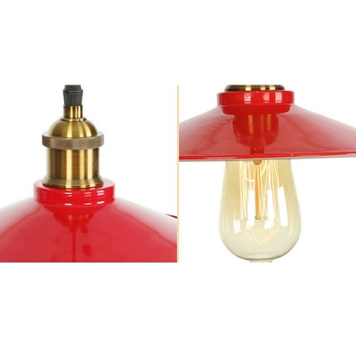 Industrial Retro Cone Shade Pendant Light Metal 1 Light Hanging Lamp in Red for Restaurant