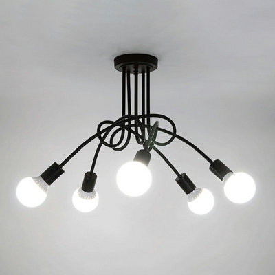 Industrial Semi Flush Mount Ceiling Light in Wrought Iron Edison Bulb Style 5 Lights 27.5
