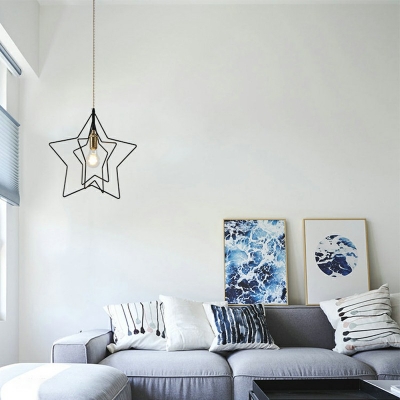 Industrial Style Star Shape Cage 1 Light Iron Pendant Light for Dining Table