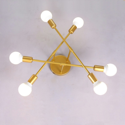Living Room Open Bulb Ceiling Lamp with Sputnik Shape Minimalist Metal Semi Flush Mount Lighting