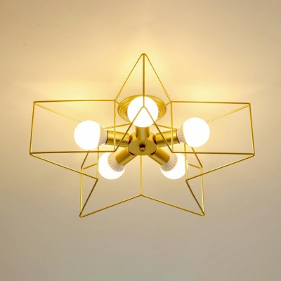 Metal 5 Star Shaped Semi Flush Mount Light Vintage Industrial 5 Light Ceiling Light for Restaurant