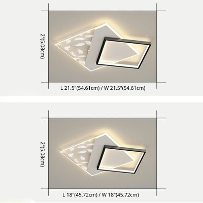 Metal Flushmount Light Modern LED Semi Mount Lighting in Black and White for Study Room