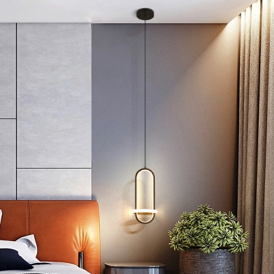 Modern Minimalism LED Hanging Light Oval Circle Metal Acrylic Pendant Light for Bedroom Kitchen