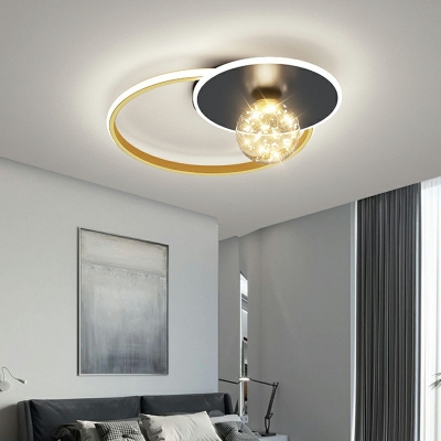 Ring and Circle Shape Ceiling Lamp Contemporary Iron and Acrylic Shade Bedroom Light, 16