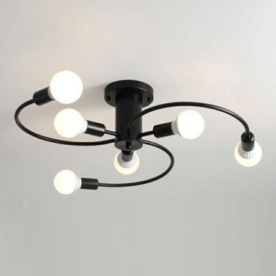 Simple Style Chandelier Open Bulb Metal Hanging Light for Bathroom Study Room