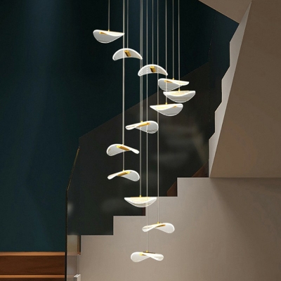 Simplicity Multi-Light Pendant Acrylic Lotus Leaf Shaped LED Brass Hanging Light for Stairs
