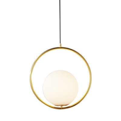 Single-Bulb Globe Hanging Lamp Frosted White Glass Pendant Light for Dining Table