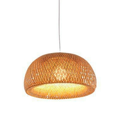 Single-Bulb Hanging Light with Dome Bamboo Shade Indoor Pendant Light for Tea Room