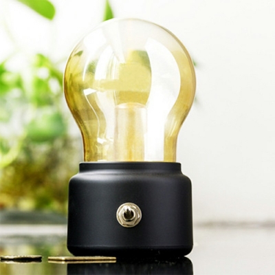 Single-Bulb Minimalist Retro Bulb-Shaped Night Lamp Clear Glass Bedside Table Light