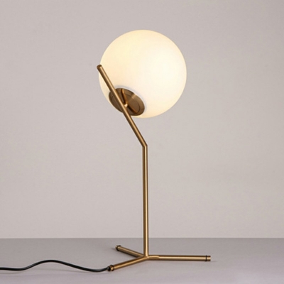 Single-Light Spherical Table Lamp White Glass Reading Book Light in Gold