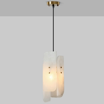 Stone Shade Lantern Pendant Light with Handle Contemporary 1 Light Ceiling Light in White for Bedroom