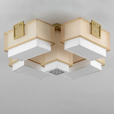 Traditional Style 5 Lights Flush Mount Ceiling Light 12 Inchs Height Vintage Rectangle for Living Room
