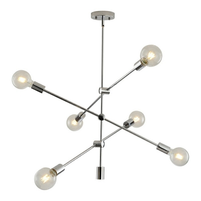 Wrought Iron Sputnik LED Chandelier in Silver Industrial Style 6 Light Hanging Light for Cafe Bar Counter