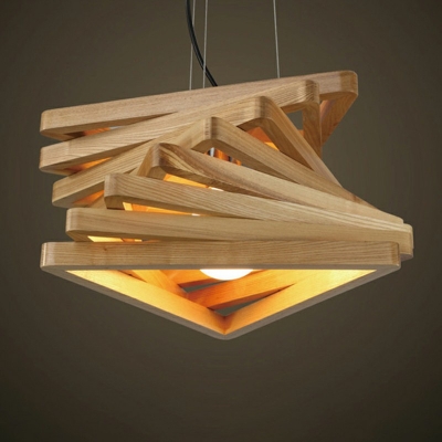 1-Light Solid Wood Hanging Light Stacking Triangles Design for Coffee Shop