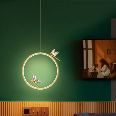 2 Heads LED Pendant Light Metal Simplicity Circle Hanging Lamp Decoration for Bedroom
