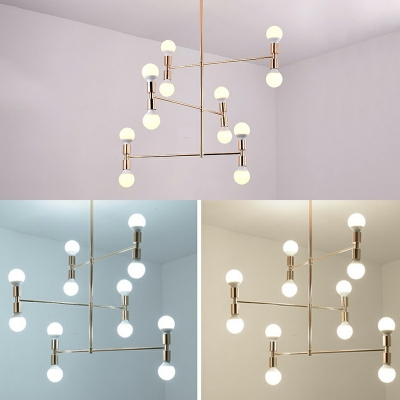 3-Tiers Chandelier Metallic Suspension Lighting Minimalist 12-Light Chandelier for Living Room