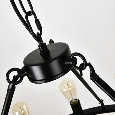 6-Light Circular Chandelier Exposed Lighting Fixture Industrial Chandelier in Black