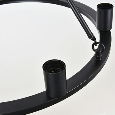 6-Light Circular Chandelier Exposed Lighting Fixture Industrial Chandelier in Black