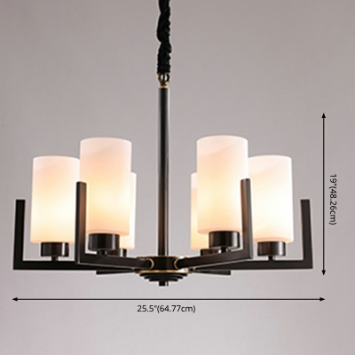 American Style Cylindrical Chandelier White Glass Lighting Fixture for Living Room