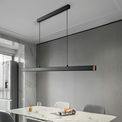 Black Finish LED Metal Shade Linear Island Light in Warm/Third Gear Light Living Room Lighting