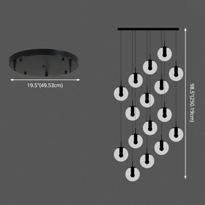 Black Globe Cluster Pendant Stylish Modern with White Glass Shade Hanging Ceiling Light for Hotel Stairs