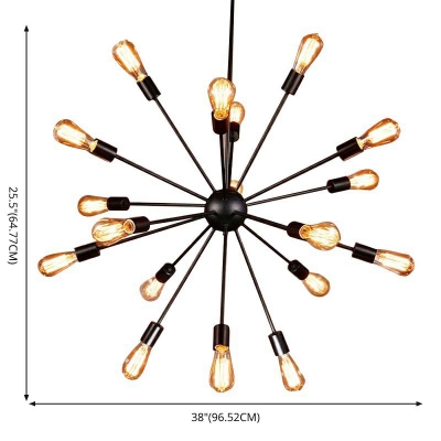 Black Open Bulb Chandelier Light with Arm Post Modern Metallic 18 Lights Hanging Lamp