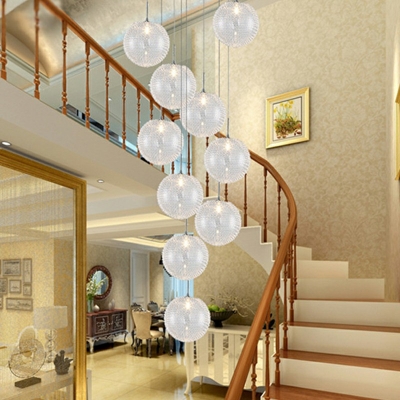 Chrome Globe Cluster Pendant Stylish Modern Glass Hanging Ceiling Light for Hotel Stairs