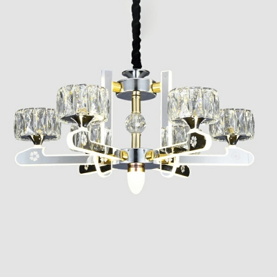Contemporary Chrome Cylinder Pendant Chandelier Crystal LED Dining Room Suspension Lamp