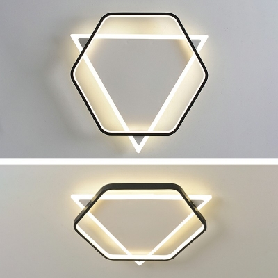 Contemporary Geometric Flush Mount Light Acrylic LED Living Room Ceiling Light in Black-White